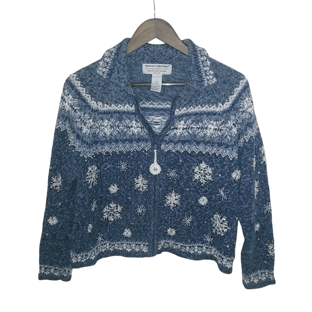 Heirloom Christmas XL Blue Snowflake Sweater Plus Petite